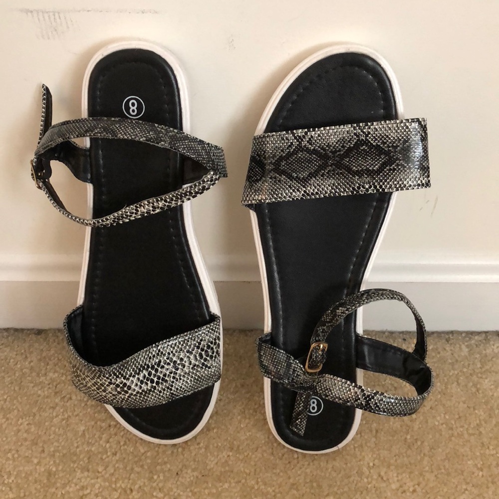 Black and white faux Snake skin sandals